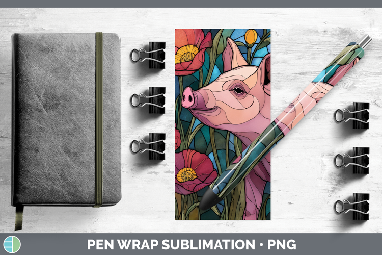 Pig Pen Wrap Farm Stained Glass Flowers Sublimation Pen Desi