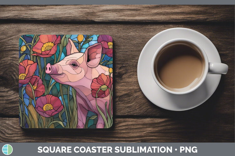 GorgeousFarm Stained Glass Flowers Square Coaster design.