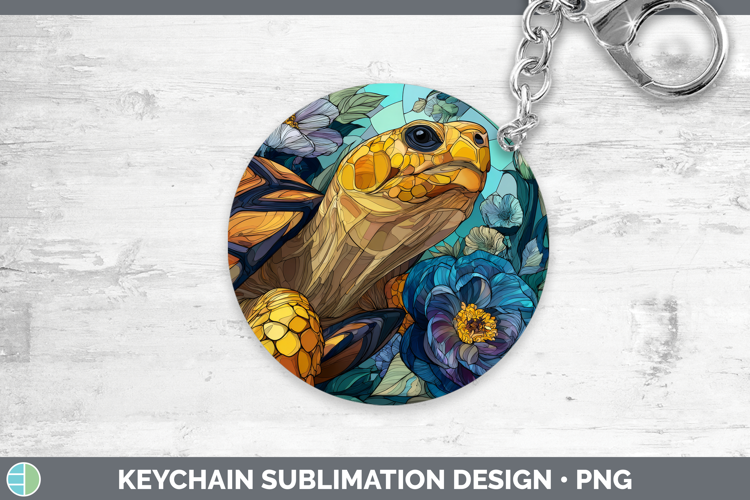 Tortoise Keychain Farm Stained Glass Flowers Sublimation Key