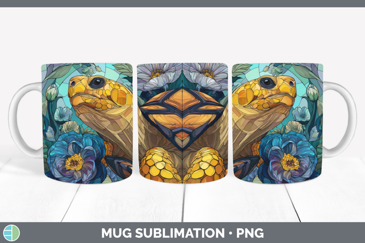 Tortoise Mug Wrap Farm Stained Glass Flowers Sublimation Cof