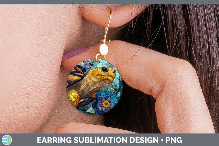 Tortoise Round Earrings Farm Stained Glass Flowers Sublimati