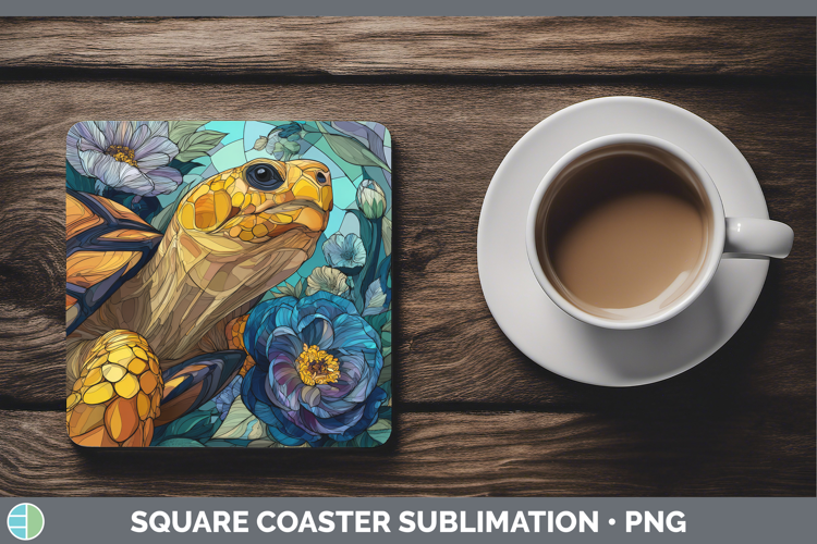 Tortoise Square Coaster Farm Stained Glass Flowers Sublimati