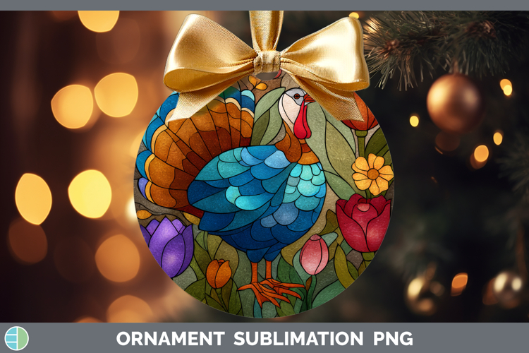Turkey Ornament Farm Stained Glass Flowers Sublimation Baubl