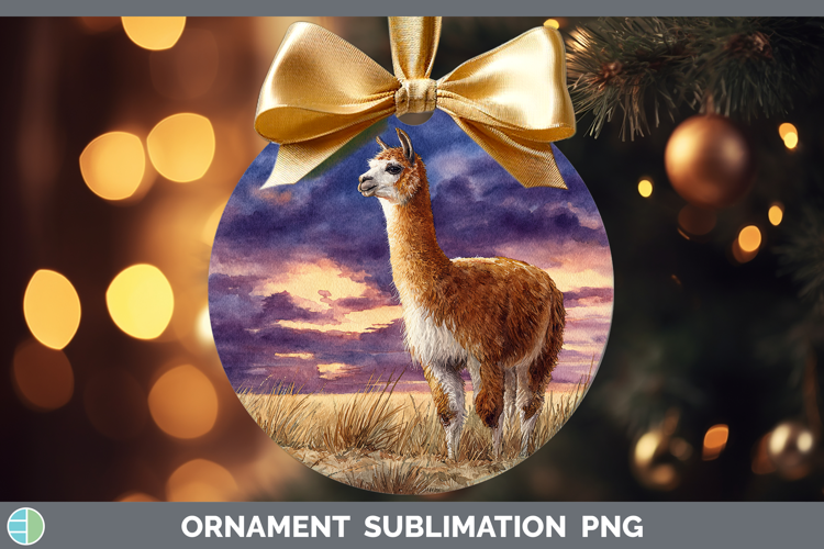 Alpaca Farm Sunset Ornament Sublimation Design