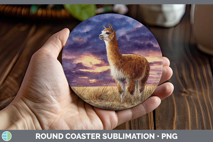 Alpaca Farm Sunset Round Coaster Sublimation Design