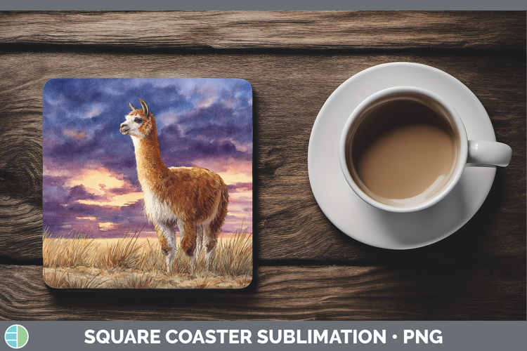 Alpaca Farm Sunset Square Coaster Sublimation Design