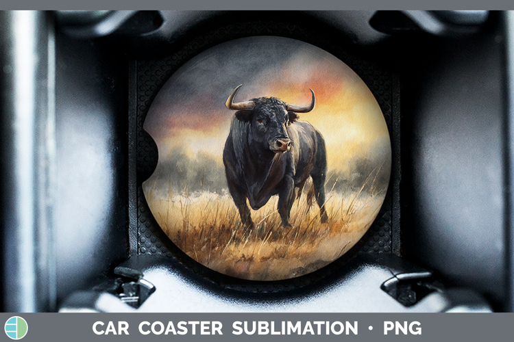 Bull Farm Sunset Car Coaster Sublimation Design