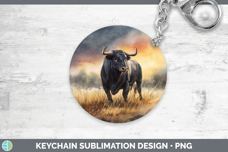 Bull Farm Sunset Keychain Sublimation Design