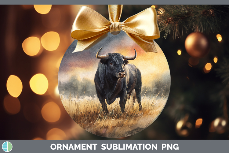 Bull Farm Sunset Ornament Sublimation Design