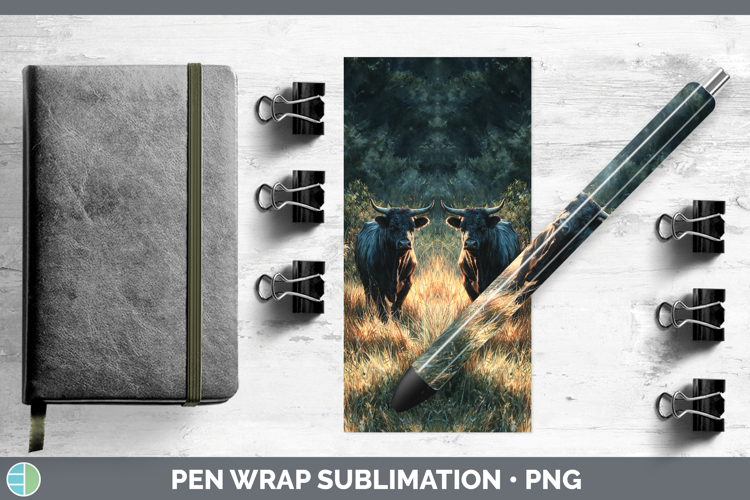 Bull Farm Sunset Pen Wrap Sublimation Design