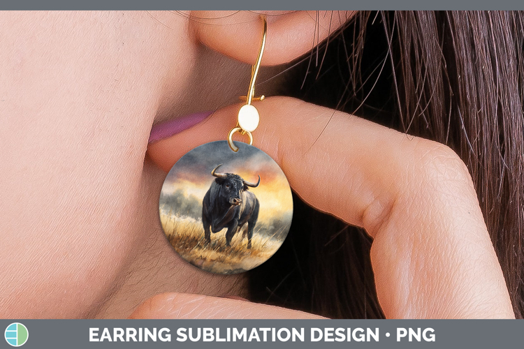 Bull Farm Sunset Round Earrings Sublimation Design