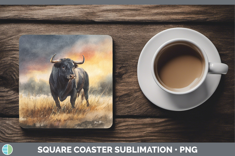 Bull Farm Sunset Square Coaster Sublimation Design