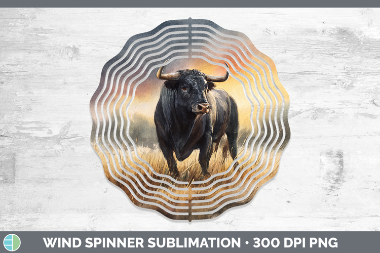 Bull Farm Sunset Wind Spinner Sublimation Design