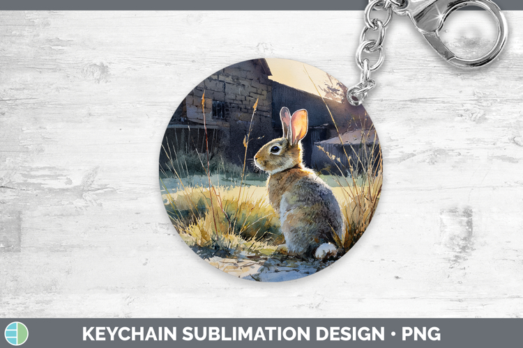Bunny Farm Sunset Keychain Sublimation Design