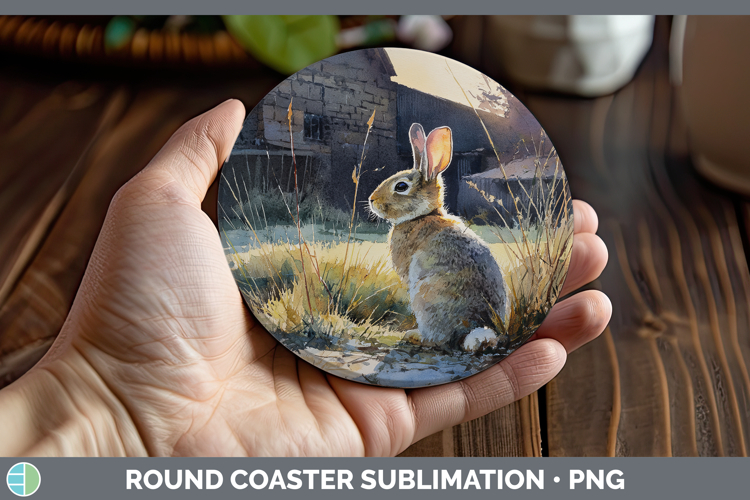 Bunny Farm Sunset Round Coaster Sublimation Design