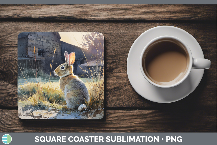 Bunny Farm Sunset Square Coaster Sublimation Design