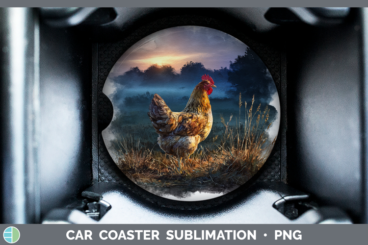 Chicken Farm Sunset Car Coaster Sublimation Design