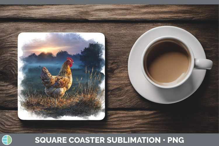 Chicken Farm Sunset Square Coaster Sublimation Design