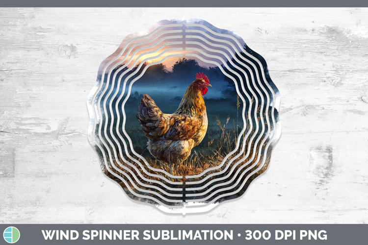Chicken Farm Sunset Wind Spinner Sublimation Design