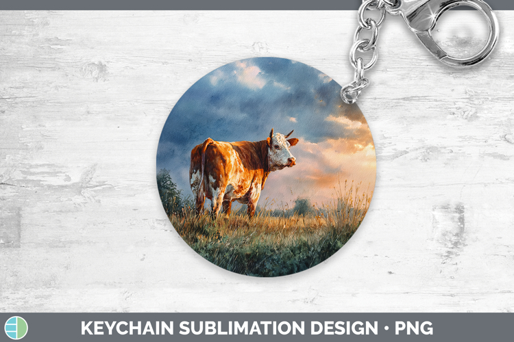 Cow Farm Sunset Keychain Sublimation Design