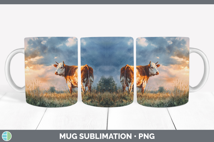 Cow Farm Sunset Mug Wrap Sublimation Design