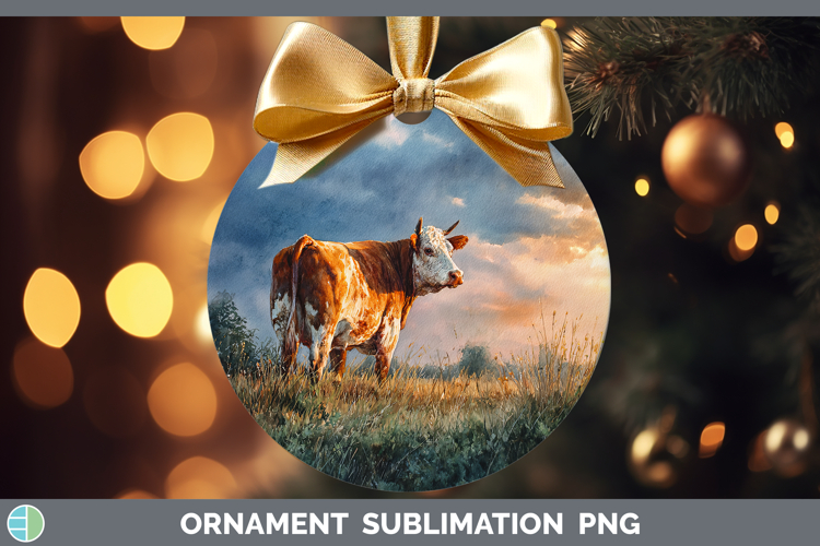 Cow Farm Sunset Ornament Sublimation Design