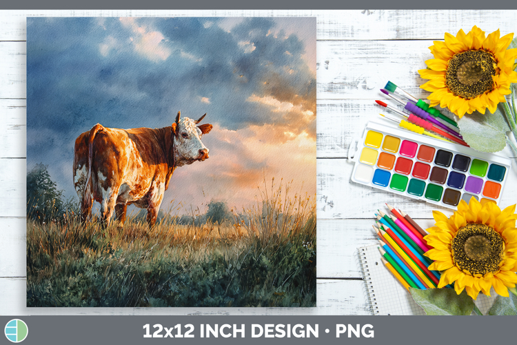 Cow Farm Sunset Paper Backgrounds Design