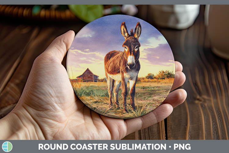 Donkey Farm Sunset Round Coaster Sublimation Design