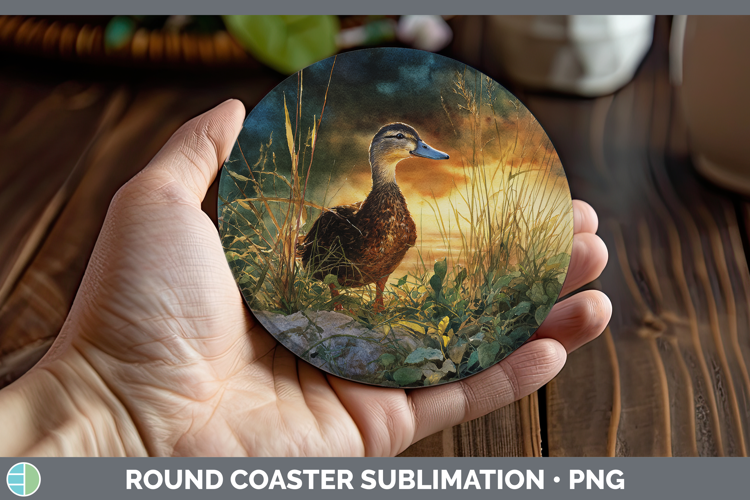 Duck Farm Sunset Round Coaster Sublimation Design