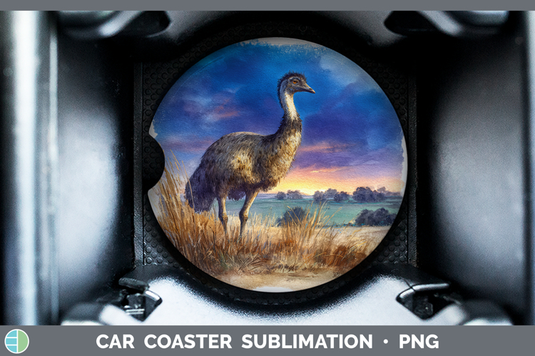 Emu Farm Sunset Car Coaster Sublimation Design