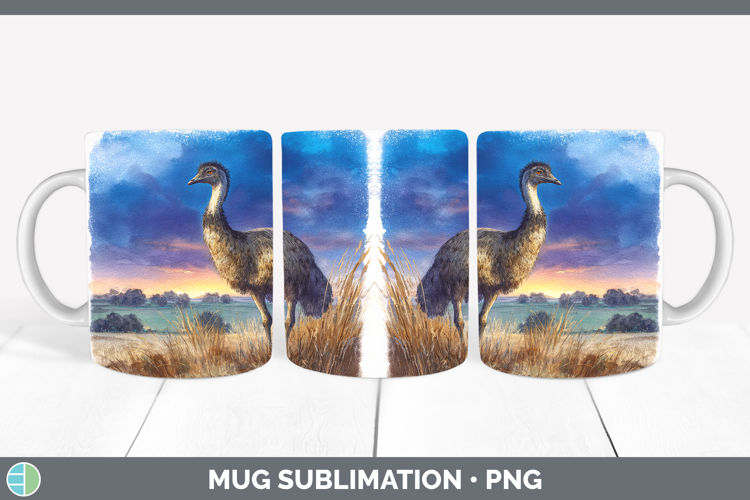 Emu Farm Sunset Mug Wrap Sublimation Design
