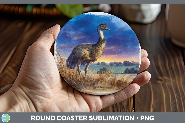 Emu Farm Sunset Round Coaster Sublimation Design