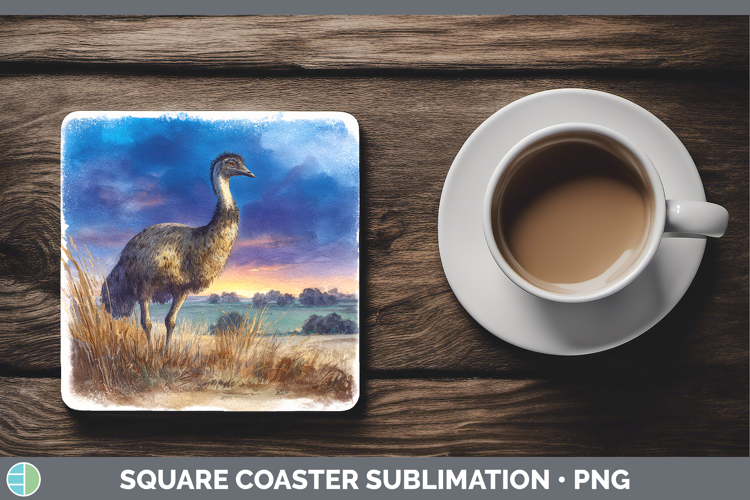 Emu Farm Sunset Square Coaster Sublimation Design