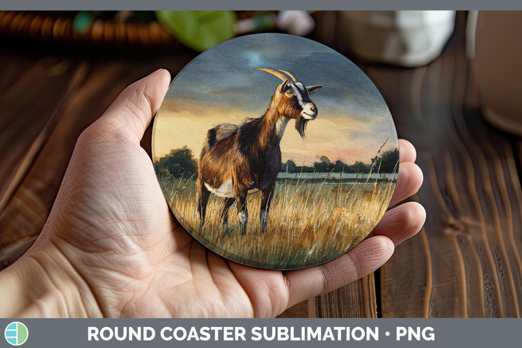 Goat Farm Sunset Round Coaster Sublimation Design