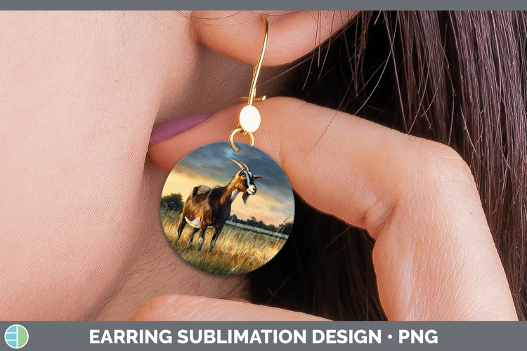 Goat Farm Sunset Round Earrings Sublimation Design