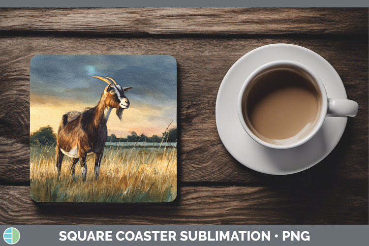 Goat Farm Sunset Square Coaster Sublimation Design