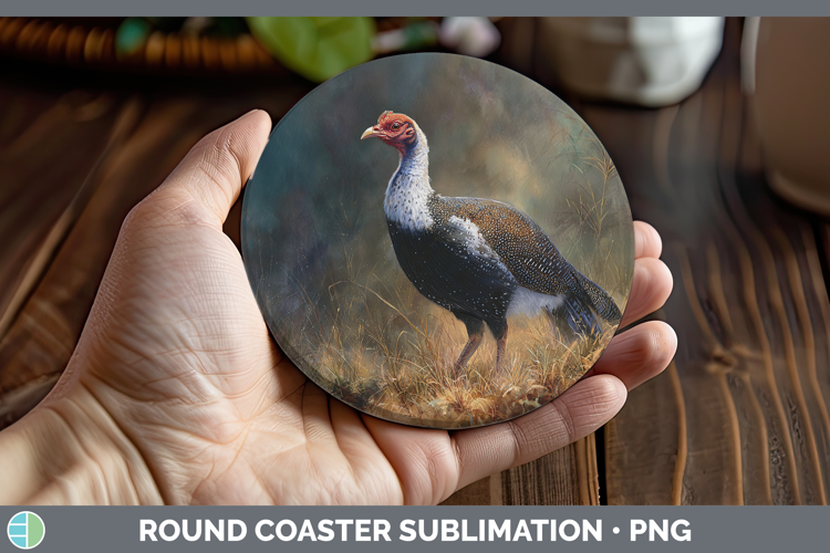 Guinea Hen Farm Sunset Round Coaster Sublimation Design
