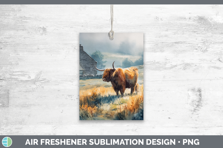 Highland Cow Farm Sunset Air Freshener Sublimation Design