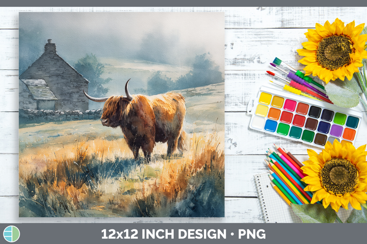 Highland Cow Farm Sunset Paper Backgrounds Design