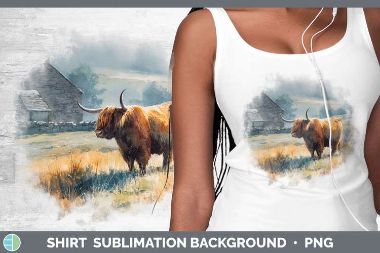 Highland Cow Farm Sunset Shirt Sublimation Design