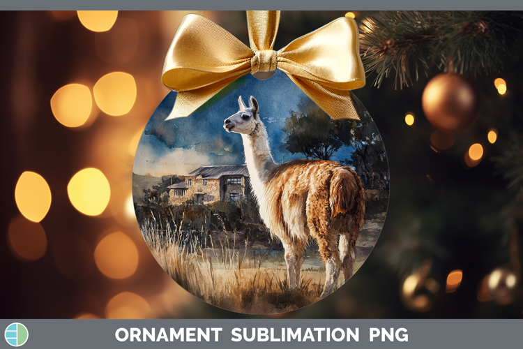 LLama Farm Sunset Ornament Sublimation Design