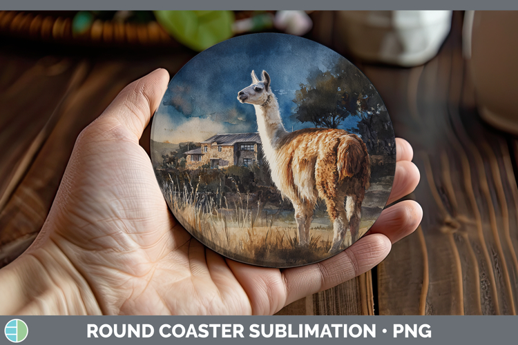 LLama Farm Sunset Round Coaster Sublimation Design
