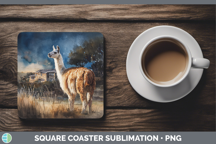 LLama Farm Sunset Square Coaster Sublimation Design
