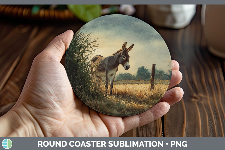 Mule Farm Sunset Round Coaster Sublimation Design