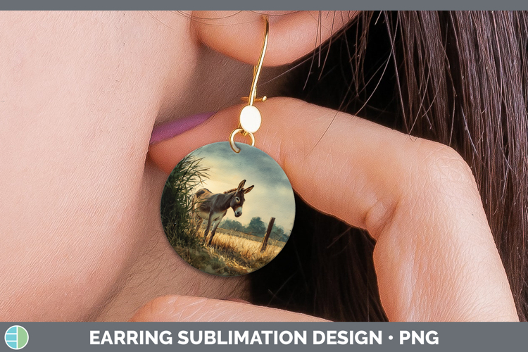 Mule Farm Sunset Round Earrings Sublimation Design