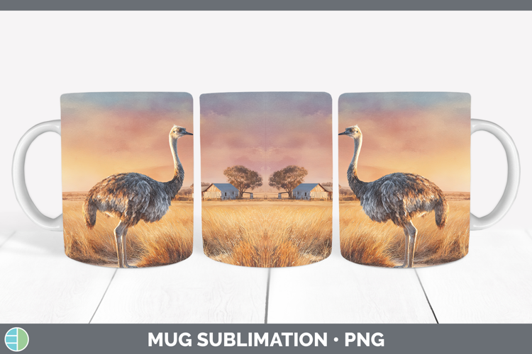 Ostrich Farm Sunset Mug Wrap Sublimation Design
