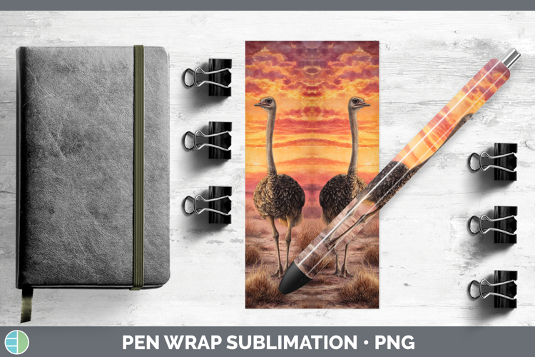 Ostrich Farm Sunset Pen Wrap Sublimation Design