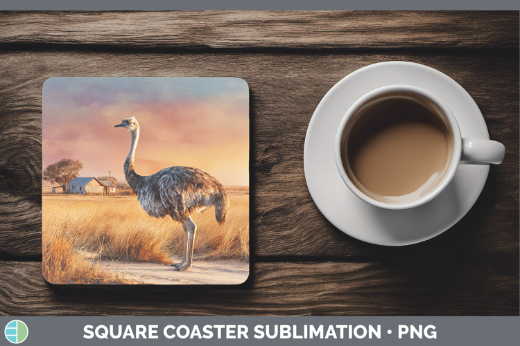 Ostrich Farm Sunset Square Coaster Sublimation Design