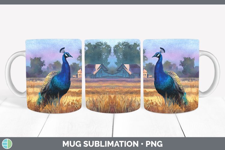 Peacock Farm Sunset Mug Wrap Sublimation Design