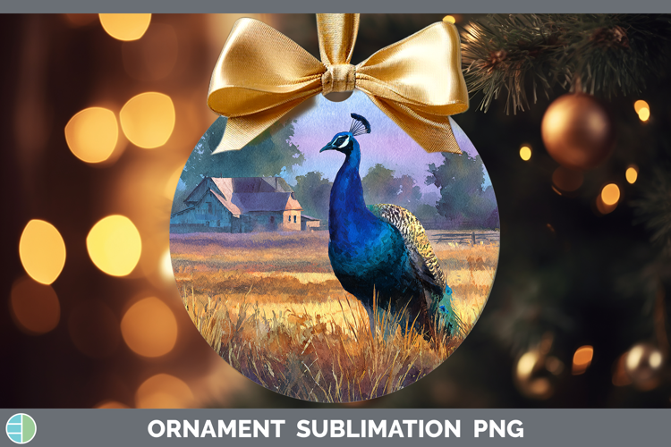 Peacock Farm Sunset Ornament Sublimation Design